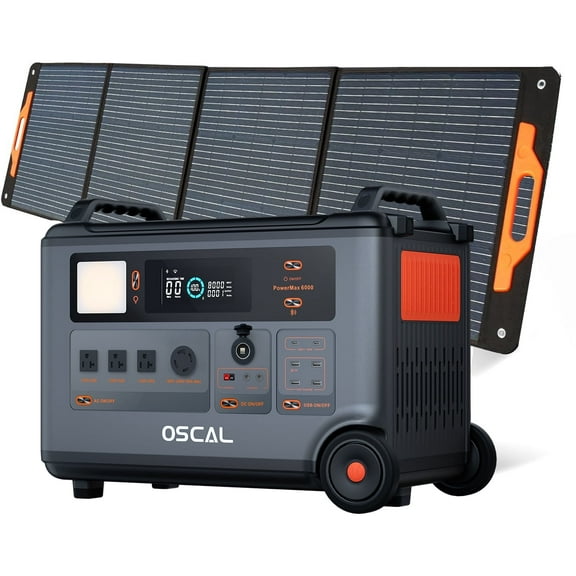 OSCAL Portable Power Station 6000W with 1x200W Solar Panel, 3600Wh LiFeP04 Solar Generator for Home Use, Outdoor Camping, PowerMax 6000
