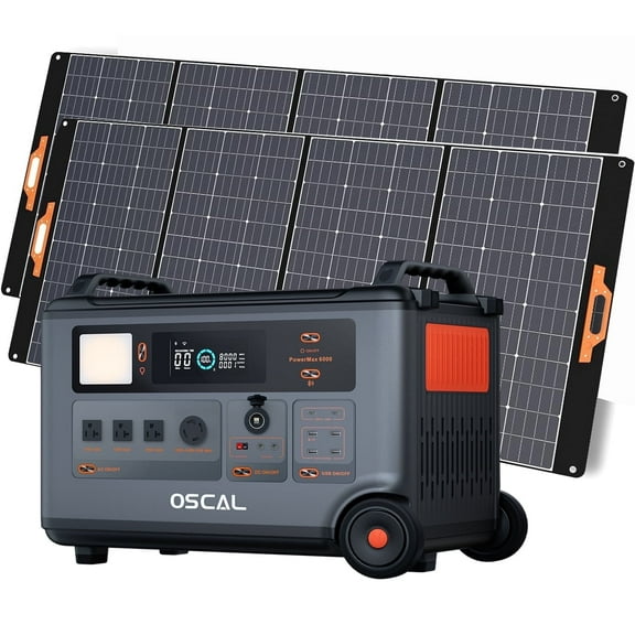 OSCAL Portable Power Station 6000W with 2x400W Solar Panel, 3600Wh LiFeP04 Solar Generator for Home Use, Outdoor Camping, PowerMax 6000
