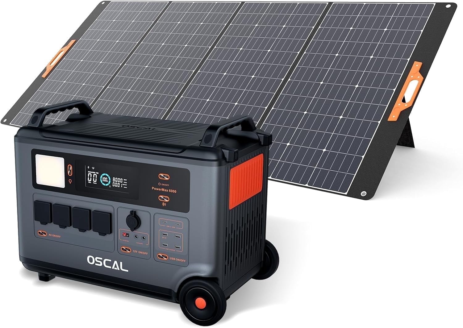 OSCAL Portable Power Station 6000W with 400W Solar Panel, 3600Wh LiFeP04 Solar Generator for Home Use, Outdoor Camping, PowerMax 6000