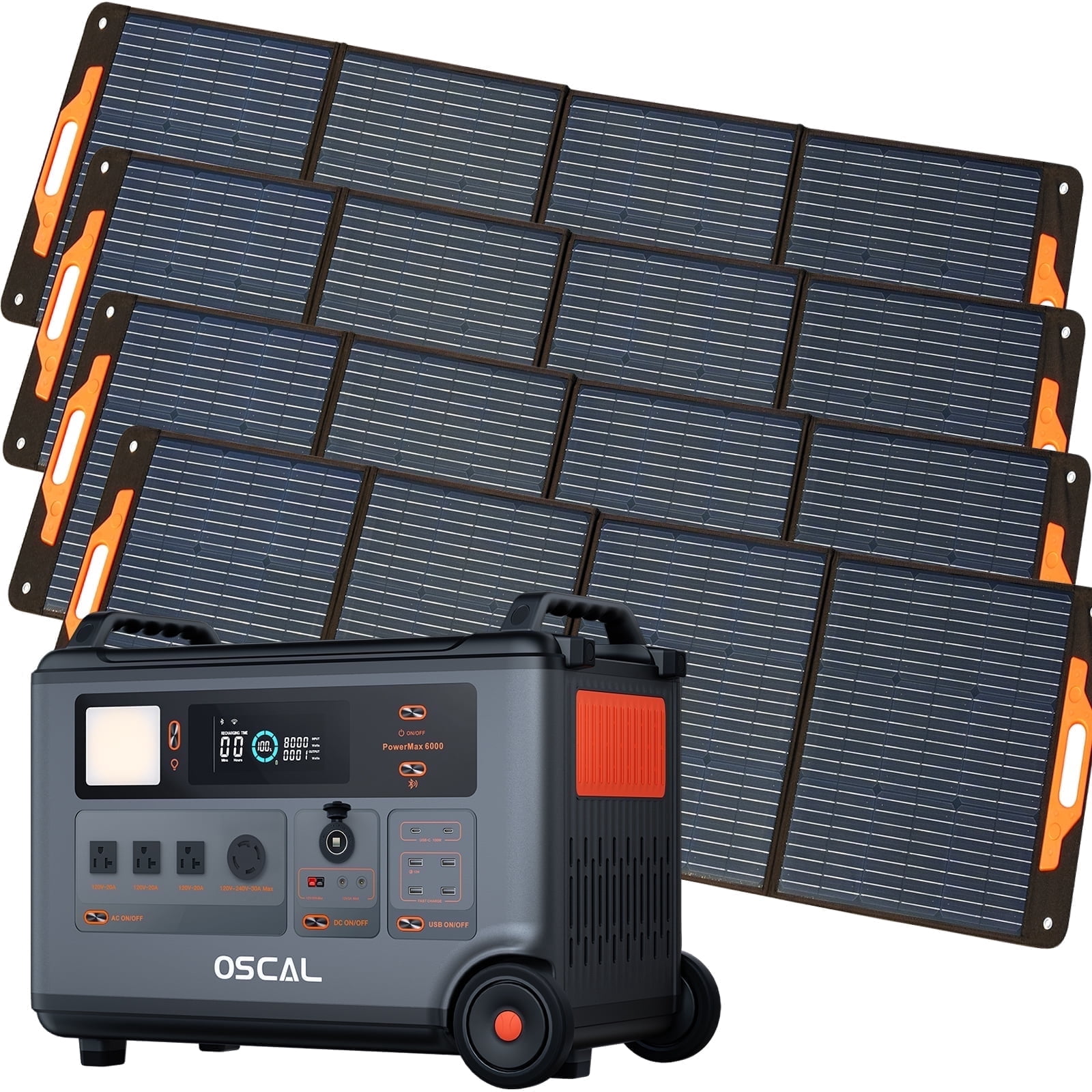 OSCAL Portable Power Station 6000W with 4x200W Solar Panel, 3600Wh LiFeP04 Solar Generator for Home Use, Outdoor Camping, PowerMax 6000