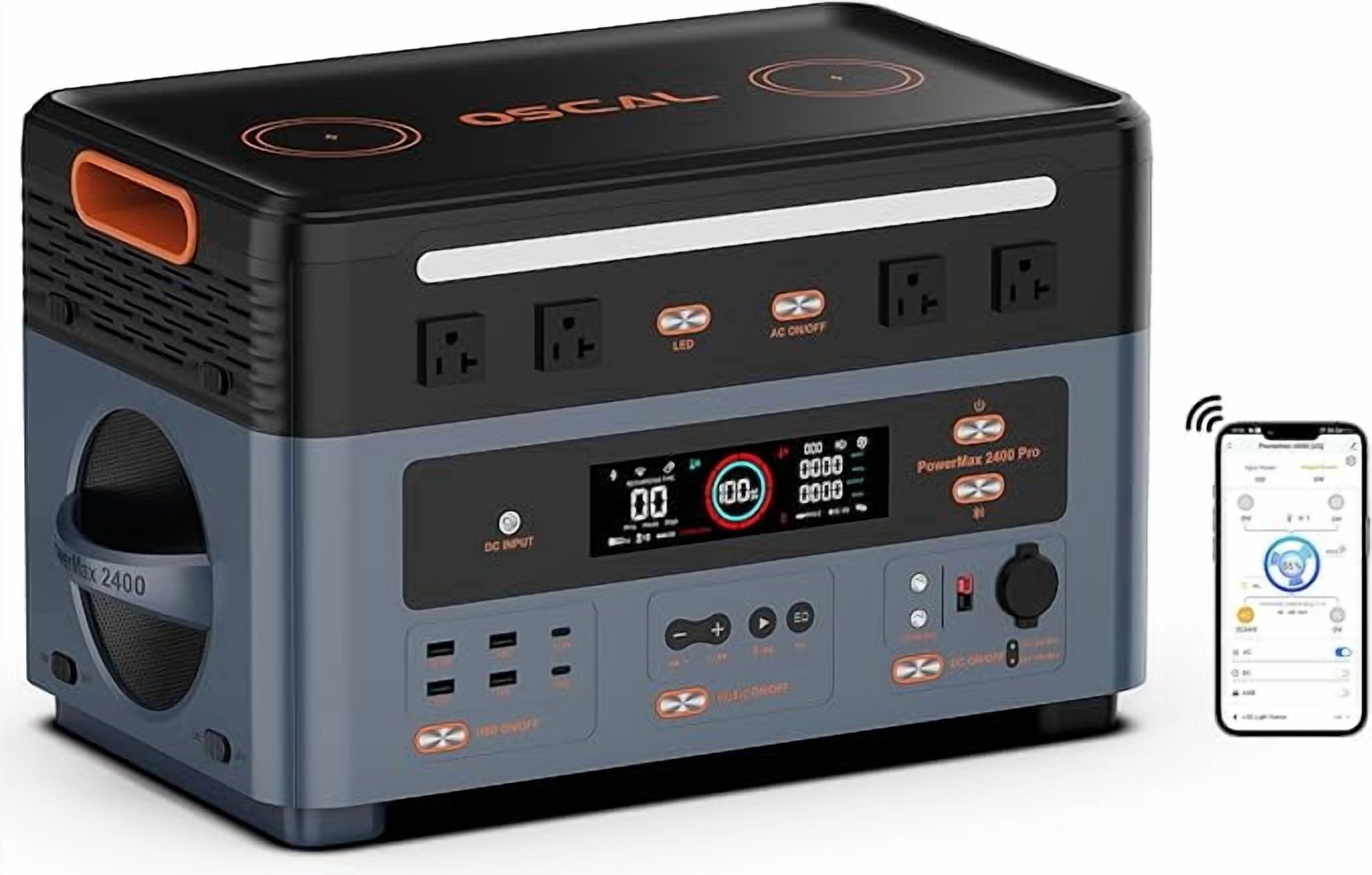 OSCAL Power Station 2400W(4800W Peak),1872Wh LiFePO4 Ultra Fast Charging Generators with HD Stereo Speakers for Home Backup Power,Camping & RVs