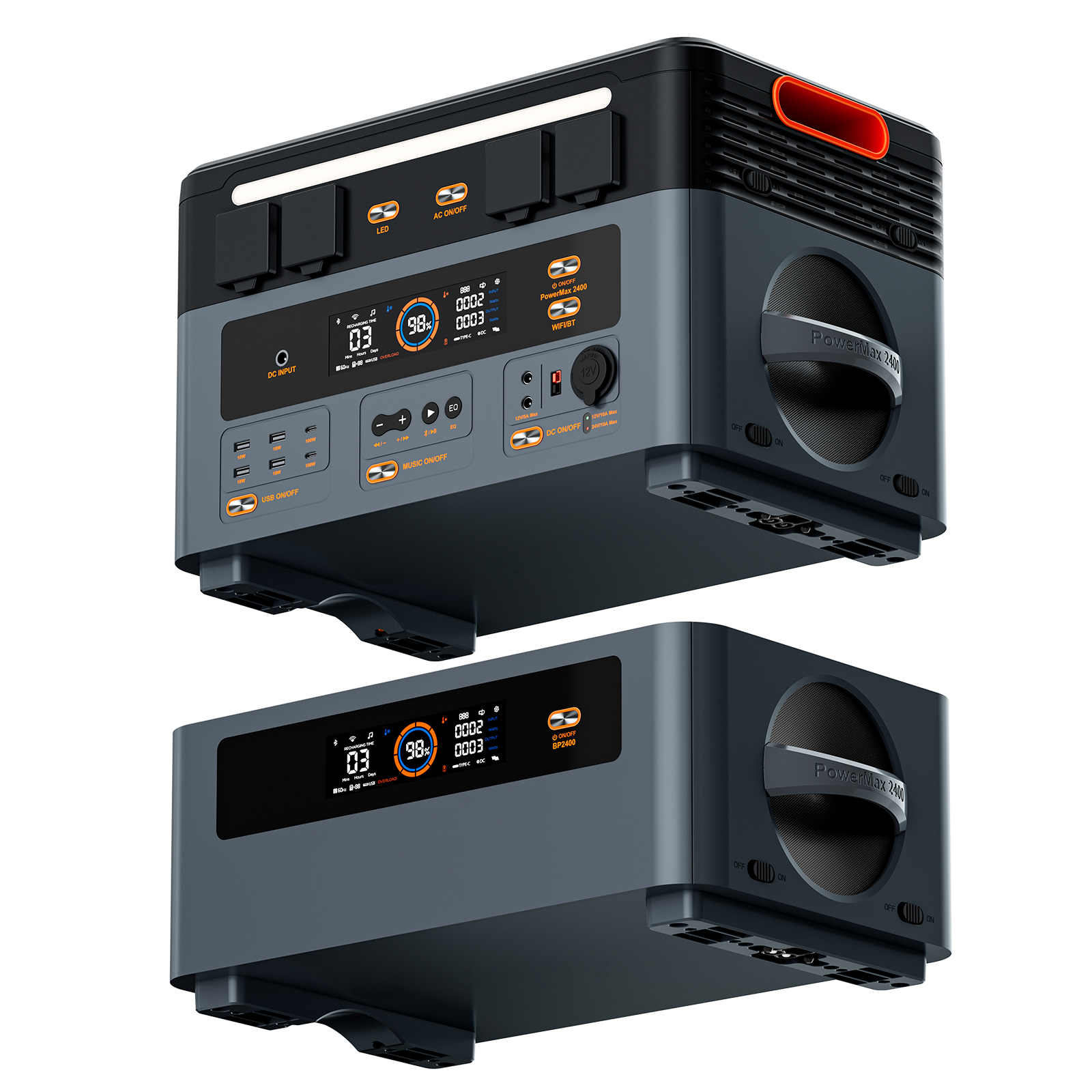 OSCAL Power Station 2400W(4800W Peak) 1872Wh with 1xBP2400 Battery Pack, LiFePO4 Ultra Fast Charging, with HD Stereo Speakers for Outdoor Camping