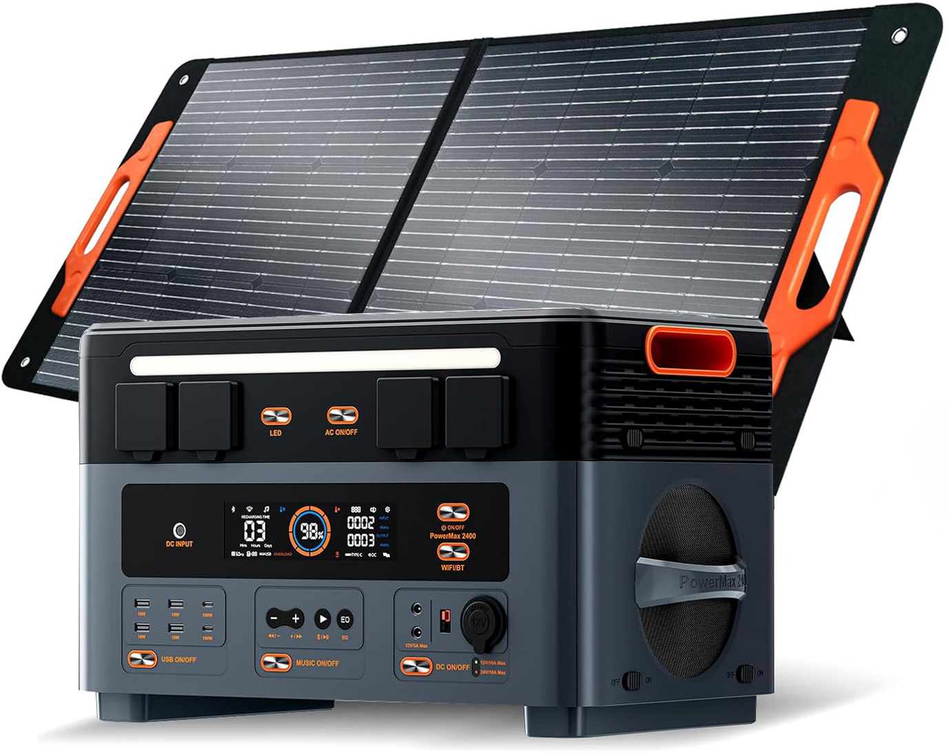 OSCAL Power Station 2400W(4800W Peak) 1872Wh with 1xPM100 Solar Panel, LiFePO4 Ultra Fast Charging, with HD Stereo Speakers for Outdoor Camping