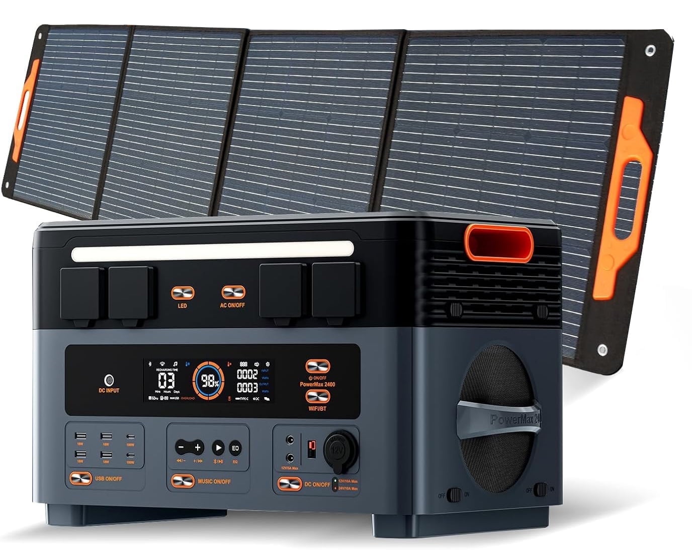 OSCAL Power Station 2400W(4800W Peak) 1872Wh with 1xPM200 Solar Panel, LiFePO4 Ultra Fast Charging, with HD Stereo Speakers for Outdoor Camping