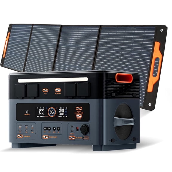 OSCAL Power Station 2400W(4800W Peak) 1872Wh with 1xPM200 Solar Panel, LiFePO4 Ultra Fast Charging, with HD Stereo Speakers for Outdoor Camping