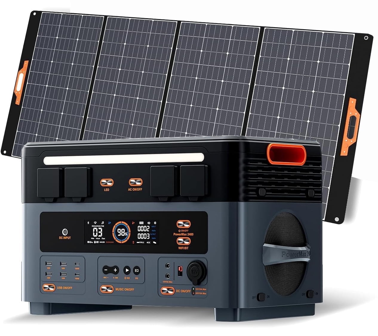 OSCAL Power Station 2400W(4800W Peak) 1872Wh with 1xPM400 Solar Panel, LiFePO4 Ultra Fast Charging, with HD Stereo Speakers for Outdoor Camping