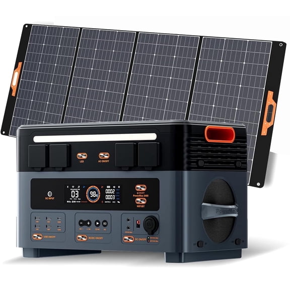 OSCAL Power Station 2400W(4800W Peak) 1872Wh with 1xPM400 Solar Panel, LiFePO4 Ultra Fast Charging, with HD Stereo Speakers for Outdoor Camping
