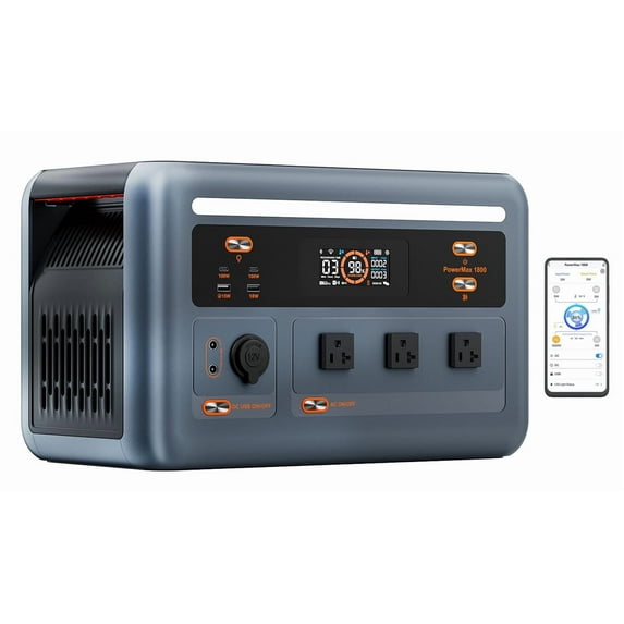 OSCAL PowerMax 1800 Solar Generator, 1024Wh LiFePO4 Battery, 1800W AC (3200W Surge), 11 Outlets, APP Control