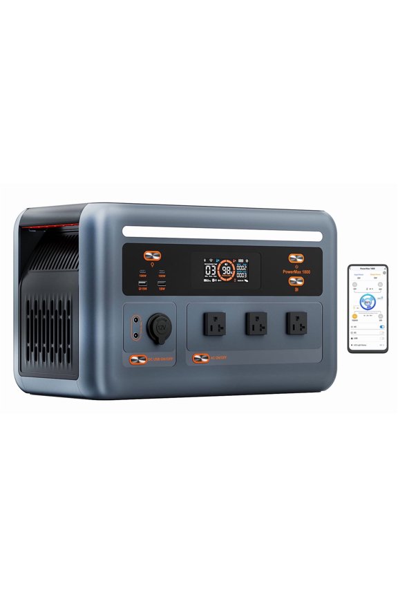 PowerMax 1800 Solar Generator, 1024Wh LiFePO4 Battery, 1800W AC (3200W Surge), 11 Outlets, APP Control
