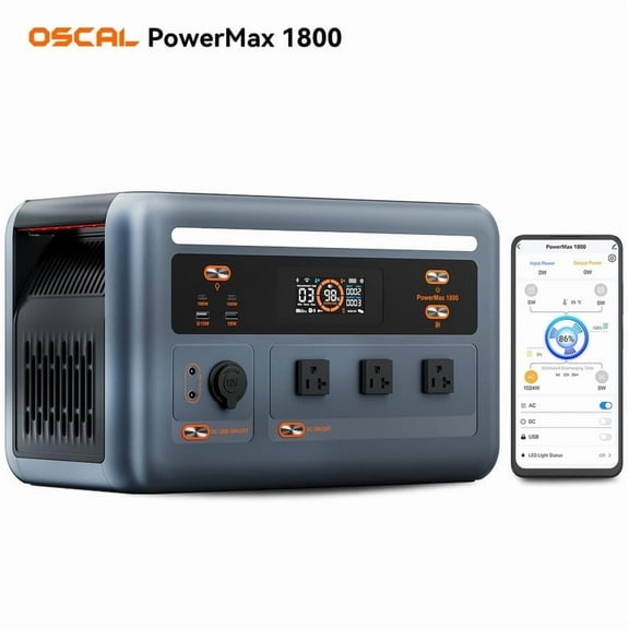 OSCAL PowerMax 1800 SE Solar Generator (2025) – 1024Wh LiFePO4 Battery, 1800W Output – Portable Power Station for Home Backup, Camping & Emergencies