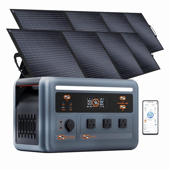 OSCAL PowerMax 1800 Solar Generator with 2x200W Panels, 1024Wh LiFePO4 Battery, 1800W AC (3200W Surge), 11 Outlets, APP Control