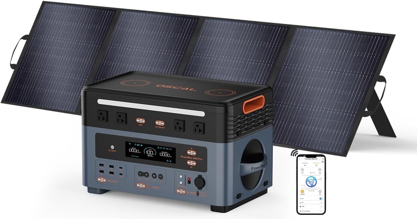 OSCAL PowerMax 2400 Solar Generator with 400W Panel, 2400W/1872Wh ...