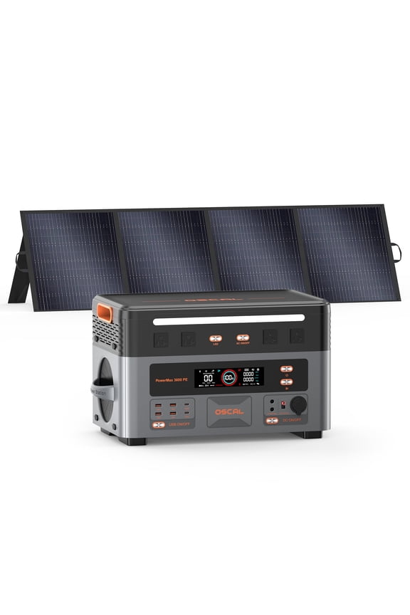 OSCAL PowerMax 3600 PE Portable Power Station, 2016Wh LiFePO4, 3600W Output, with 1x500W Panel, 8ms EPS, 15-Year Lifespan for Home Backup, Camping, RV, Emergency
