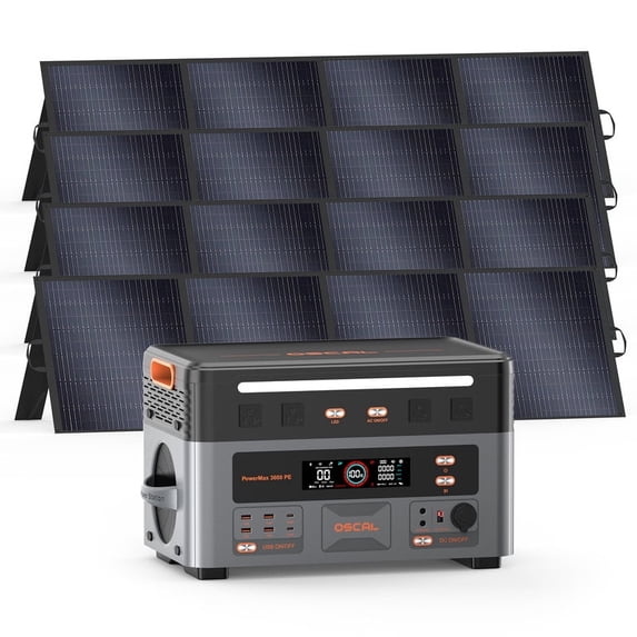 OSCAL PowerMax 3600 PE Portable Power Station, 2016Wh LiFePO4, 3600W Output, with 4x200W Panel, 8ms EPS, 15-Year Lifespan for Home Backup, Camping, RV, Emergency