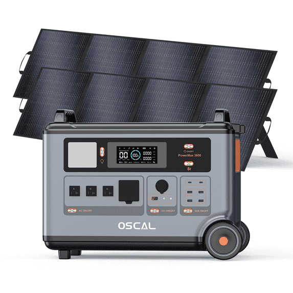 OSCAL PowerMax 3600 Portable Power Station with 2x200W Panels Capacity & EPS, 3600W Output for Home Backup, RV & Camping