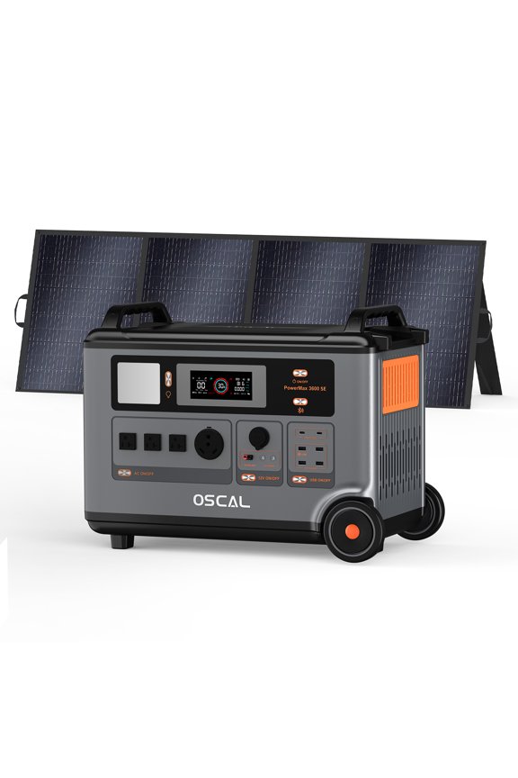 OSCAL PowerMax 3600 SE Portable Power Station 1x400W Solar Panel 3600Wh LiFePO4 3000W AC EPS Home Backup Solar Generator for Camping RV Emergency
