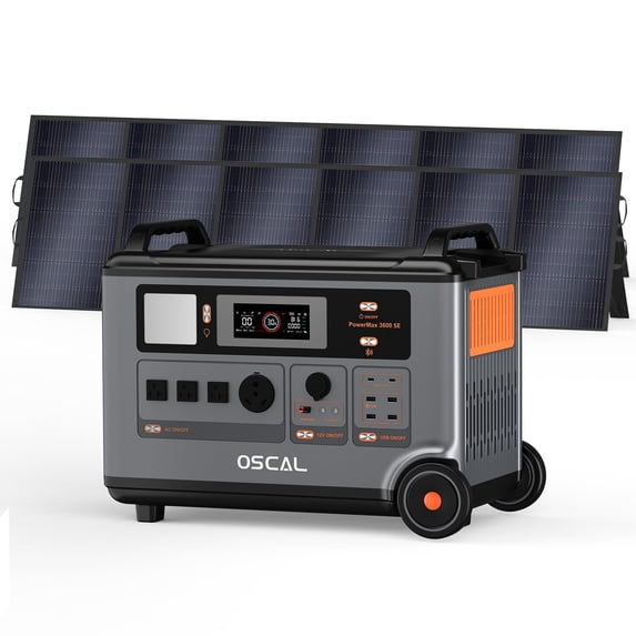 OSCAL PowerMax 3600 SE Portable Power Station with 2x500W Solar Panel, 3600Wh LiFePO4 Solar Generator, 3000W AC Output, <10ms EPS Backup for Home Emergency, Outdoor Camping, RV Travelncy