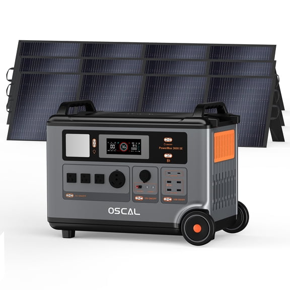OSCAL PowerMax 3600 SE Portable Power Station 3x200W Solar Panels 3600Wh LiFePO4 3000W AC EPS Home Backup Solar Generator for Camping RV Emergency