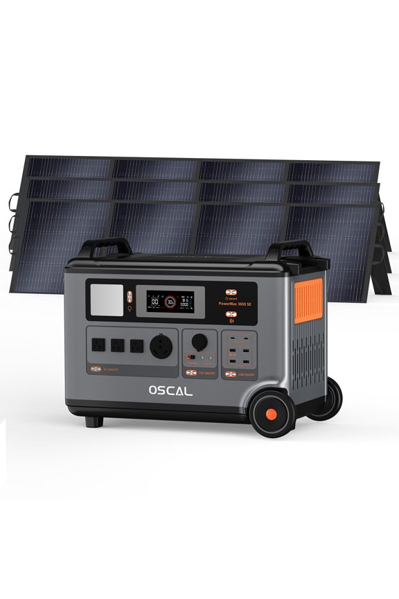 OSCAL PowerMax 3600 SE Portable Power Station 3x200W Solar Panels 3600Wh LiFePO4 3000W AC EPS Home Backup Solar Generator for Camping RV Emergency