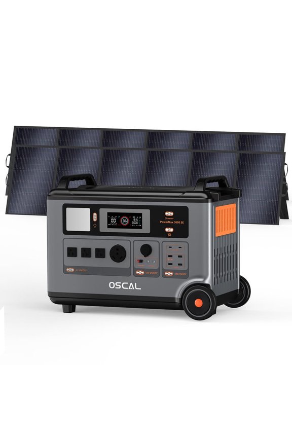 OSCAL PowerMax 3600 SE Portable Power Station with 2x500W Solar Panel, 3600Wh LiFePO4