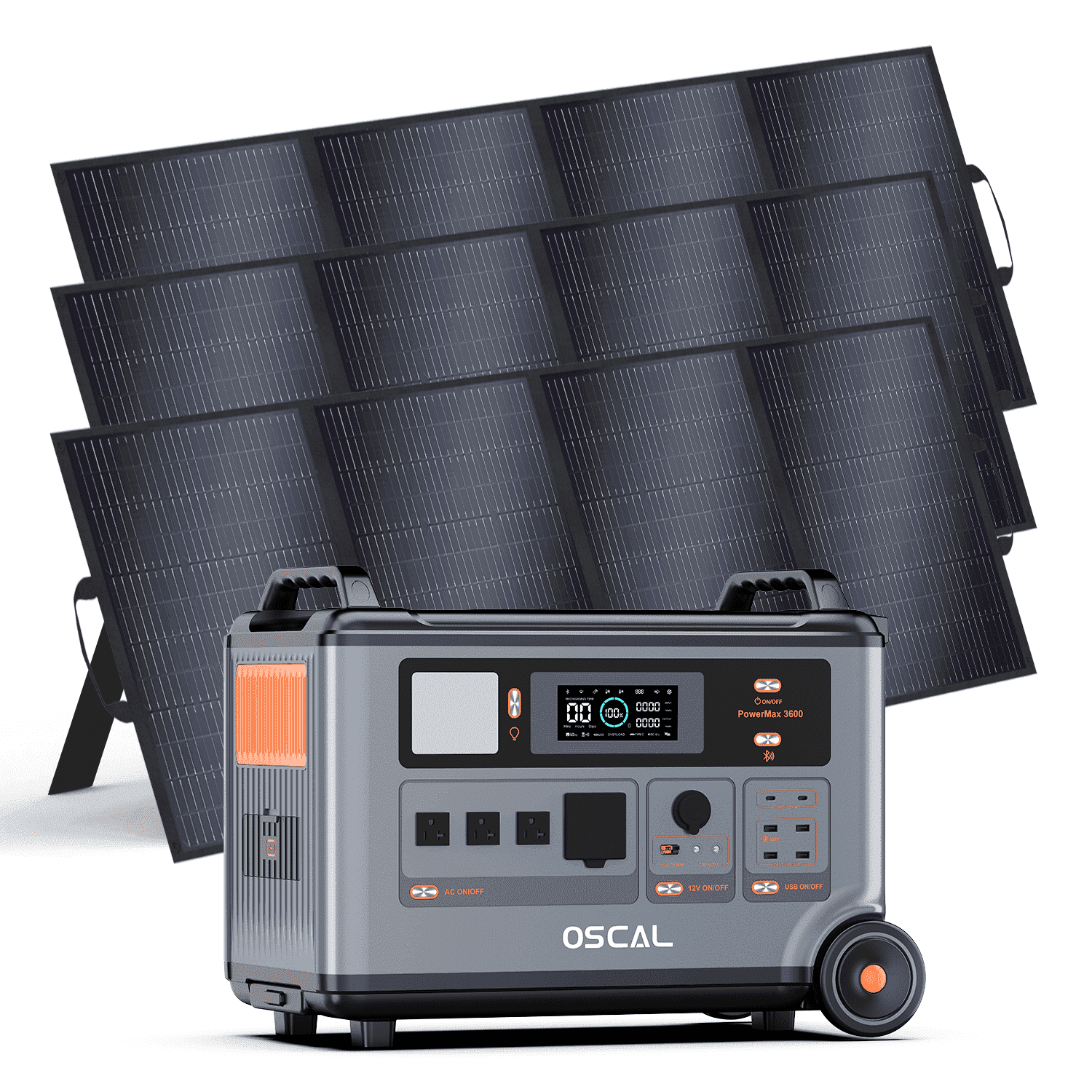 Powermax Generator OSCAL PowerMax 3600 Solar Generator with 3x400W Panels, 3600Wh Portable ...