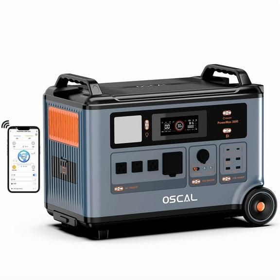 OSCAL PowerMax 3600 Solar Generator, 3600Wh Portable Power Station | 3000W AC Output (6000W Peak) | 1.2H Fast Charge | LiFePO4 Battery | App Control for Home Backup, RV & Camping
