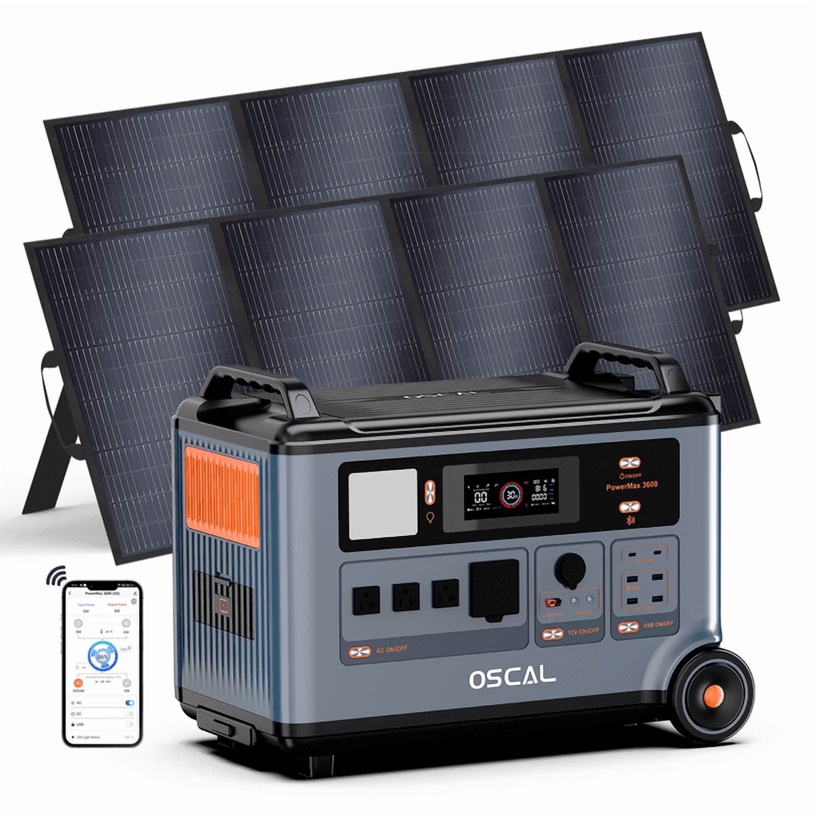 Powermax Generator OSCAL PowerMax 3600 Solar Generator, 3600Wh Power Station with 2x400W ...