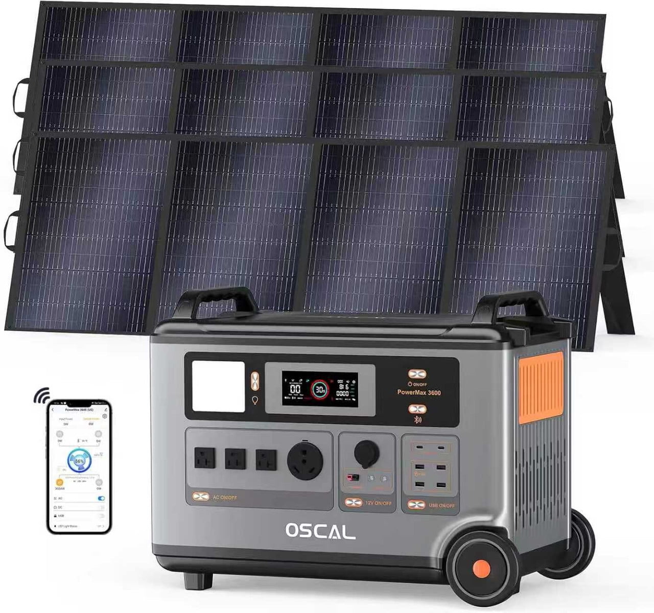 OSCAL PowerMax 3600 Solar Generator with 3x400W Solar Panels | 3600Wh ...