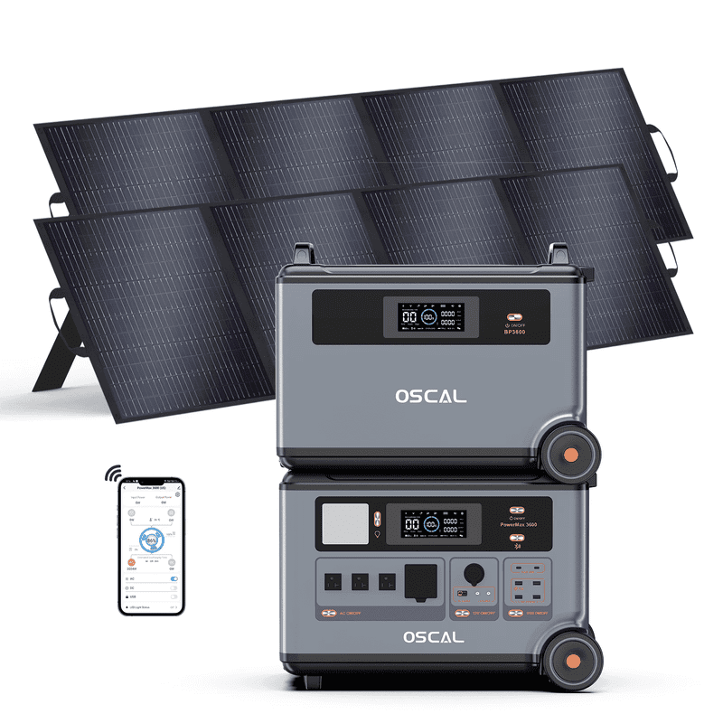 Powermax Generator OSCAL PowerMax 3600 Solar Generator Bundle with BP3600 Battery & 2x200W ...