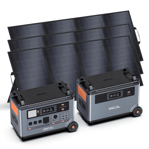 OSCAL PowerMax 3600 Solar Generator Bundle with BP3600 Battery & 3x400W Solar Panels, 7200Wh Capacity, 3600W Output, for Home Backup, Emergency, Outdoor Camping