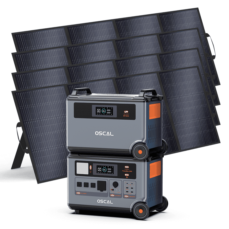 Powermax Generator OSCAL PowerMax 3600 Solar Generator Bundle with BP3600 Battery & 4x400W ...