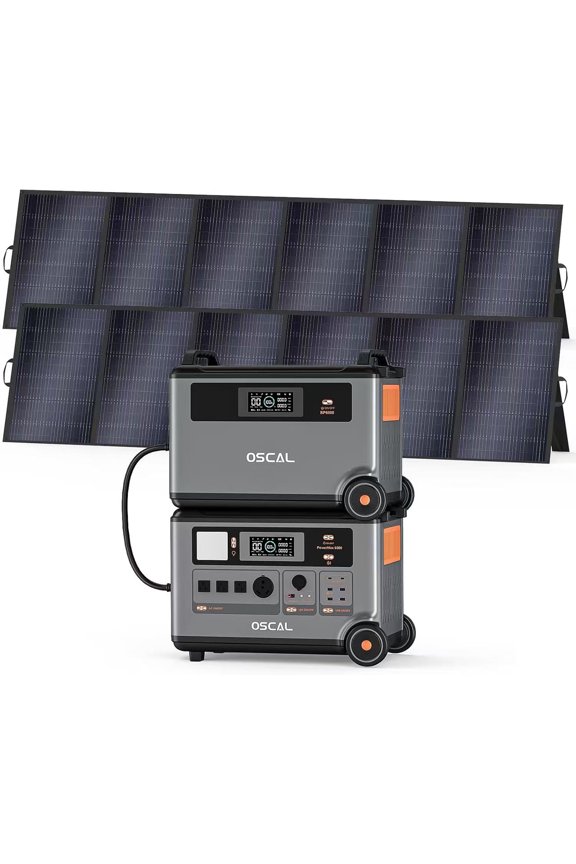 OSCAL PowerMax 6000 7200Wh Portable Power Station with 2×500W Solar Panel, 6000W AC, 120/240V