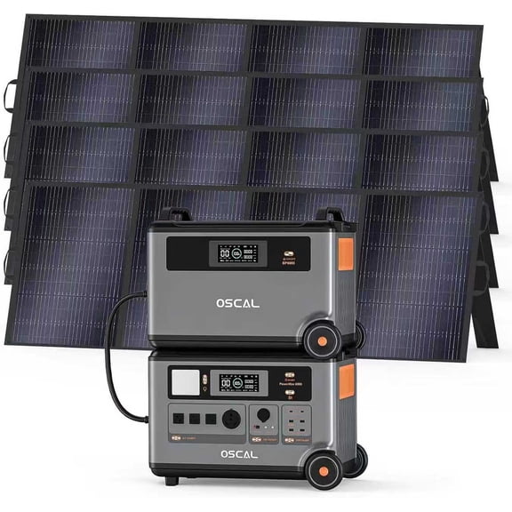 OSCAL PowerMax 6000 7200Wh Solar Generator with 4×400W Solar Panel, 120V/240V, 6000W AC Output (9000W Peak), LiFePO4 Battery Backup for Home RV Camping Emergency