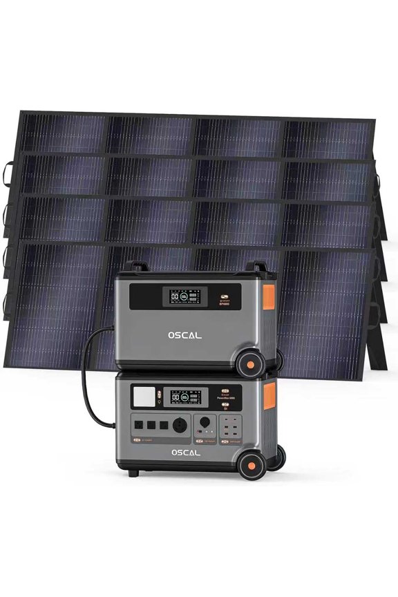 PowerMax 6000 7200Wh Solar Generator with 4×400W Solar Panel, 120V/240V, 6000W AC Output (9000W Peak), LiFePO4 Battery Backup for Home RV Camping Emergency
