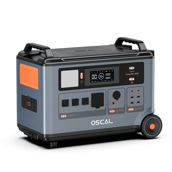 OSCAL PowerMax 6000 Portable Power Station | 3600Wh LiFePO4 Battery | 120V/240V 6000W Output | Home Backup & Outdoor Power