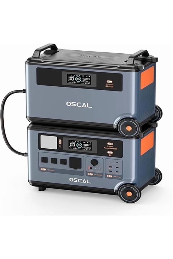 OSCAL PowerMax 6000 Portable Power Station with BP3600 Expansion Battery, 6000W Output 7200Wh Capacity, Solar Generator for Home Backup, Camping & Emergencies