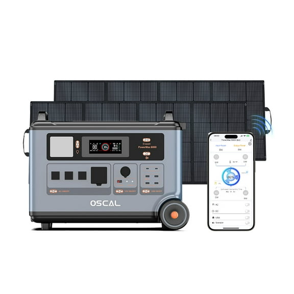 OSCAL PowerMax 6000 Power station with 2X400 solar panel, LiFePO₄ Battery,3600WH, 120V/240V dual voltage,APP control, Home and outdoor backup