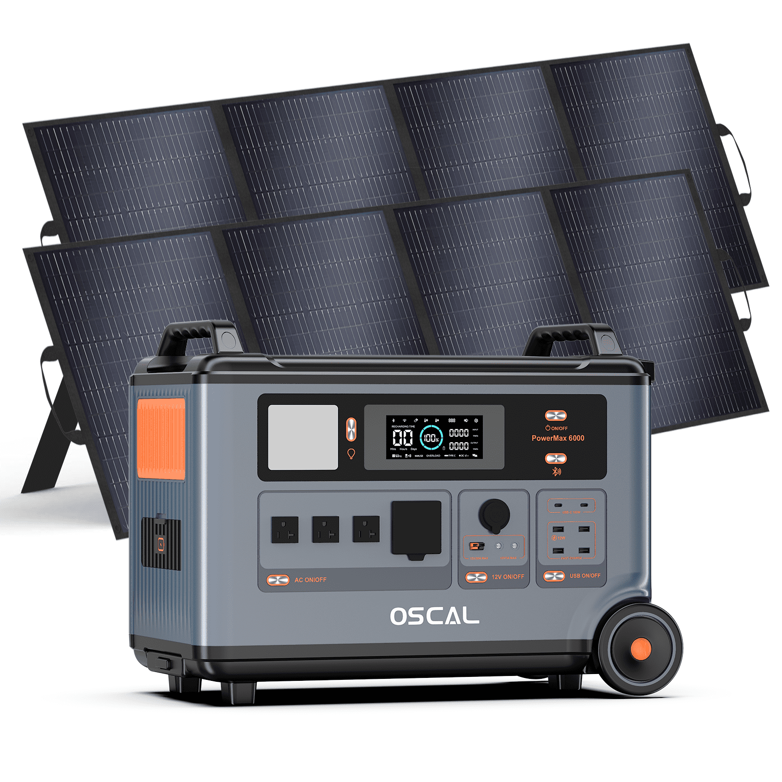 OSCAL PowerMax 6000 Solar Generator, 3600Wh 6000W Power Station with 2x400W Panels, 120V/240V Dual Voltage, 2200W AC & 2400W Solar Fast Charging, Battery Backup for Home & Emergency