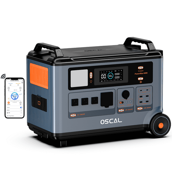 OSCAL PowerMax 6000 Solar Generator, 3600Wh LiFePO4 Battery, 6000W 120V/240V Dual Voltage Power Station (7200W Peak), Fast AC & Solar Charging, Home Backup & Emergency Use
