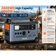 OSCAL PowerMax 6000 Solar Generator 3600Wh LiFePO4 Power Station 6000W 9000W Peak 120/240V Split Phase Expandable to 57.6kWh