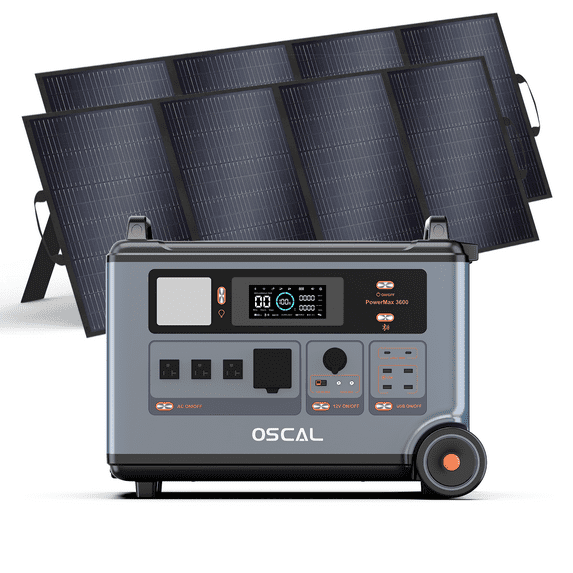 OSCAL PowerMax 6000 Solar Generator 3600Wh with 2x200W Panels, 6000W LiFePO4 Power Station, 120V/240V Output for Home Backup & Outdoor Use
