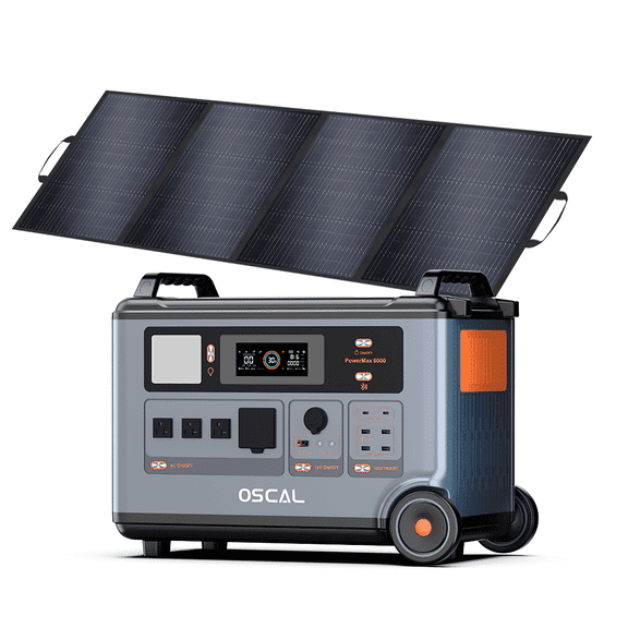 OSCAL PowerMax 6000 Solar Generator 3600Wh LiFePO4 Power Station, 6000W Output | 120V/240V for Home & RV | Includes 1x400W Solar Panel