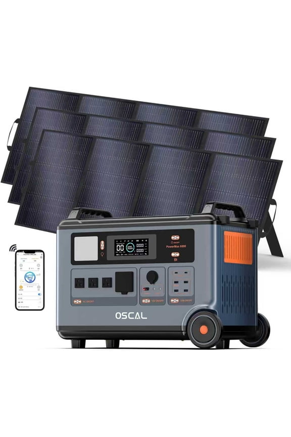 OSCAL PowerMax 6000 Solar Generator Kit with 3x400W Panels - 3600Wh 6000W LiFePO4 for Home Backup, Camping, RV