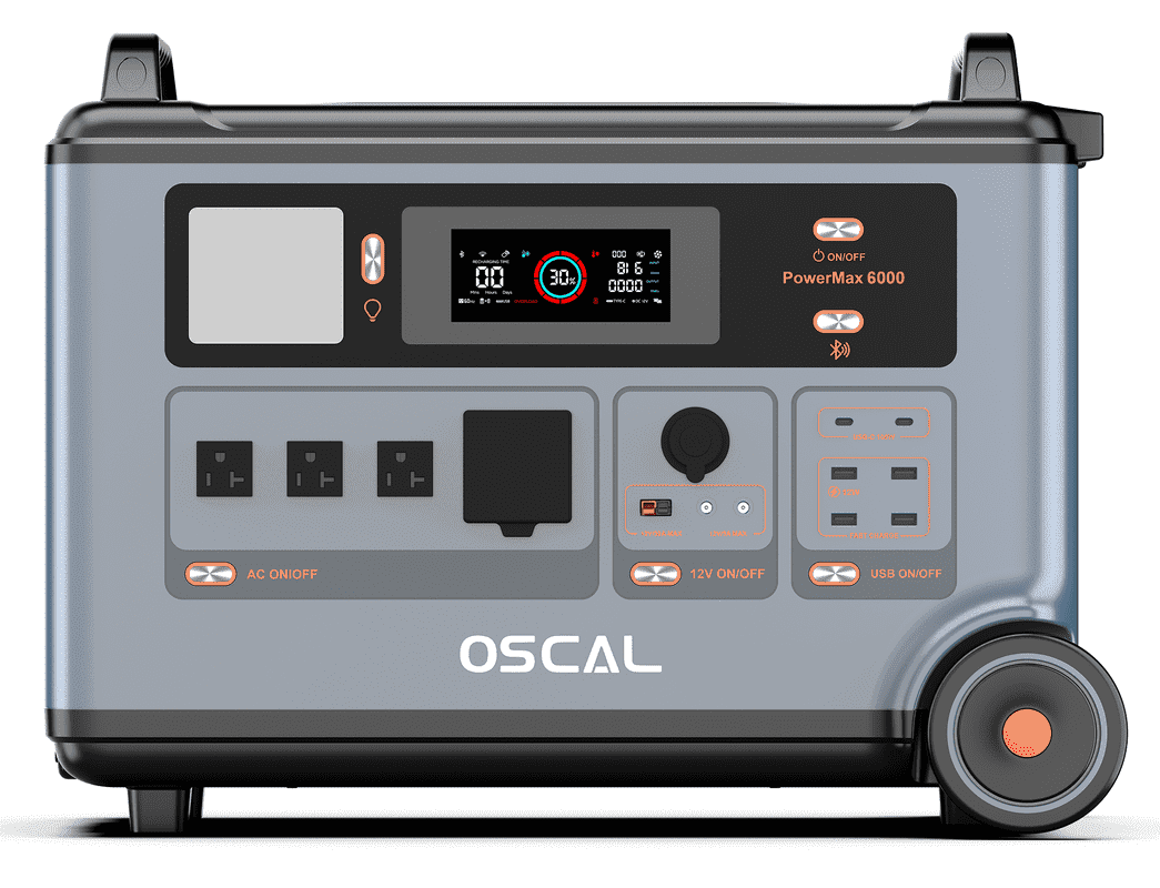 OSCAL PowerMax6000 Solar Generator, 3600Wh LiFePO4 Battery, 6000W Output, 120V/240V for Home, RV & Camping