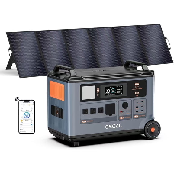 OSCAL PowerMax 6000 Solar Generator with 1×500W Panels, 6000W AC Outlets (9000W Peak), 120V/240V, Home Emergency Battery Backup
