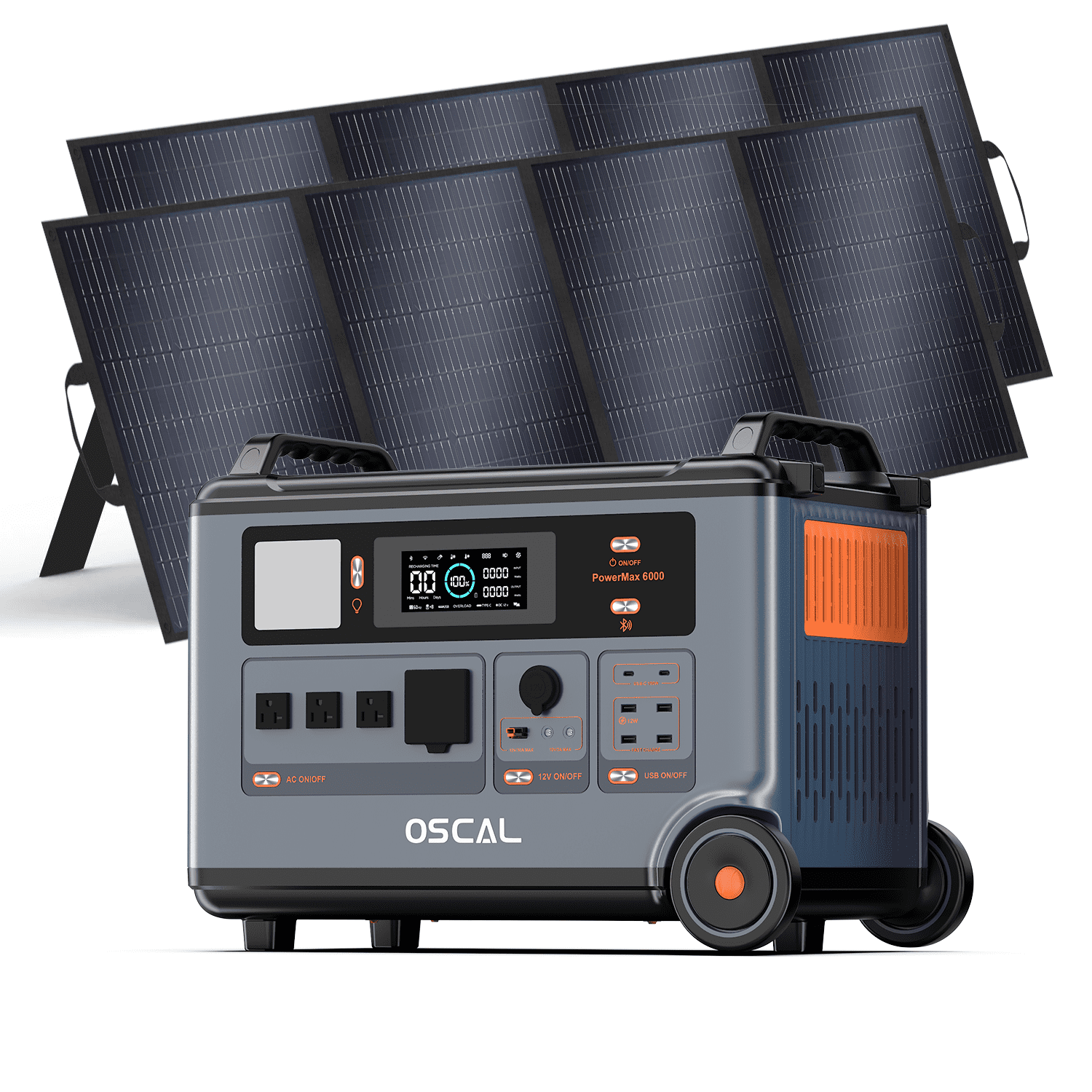 OSCAL 6000W (9000W Spitze) Tragbare Powerstation Mit 2x500W Solarpanel - 3600Wh LiFePO4, Solargenerator Für Camping Und Stromausfälle