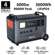 OSCAL 6000 Solar Generator, Portable Power Station 3600Wh LiFePO4 | 6000W 9000W Surge | 1.5 H Charge | DC/AC Bi-Directional Inverter | for Home Emergency, Outdoor Camping Hurricane Backup