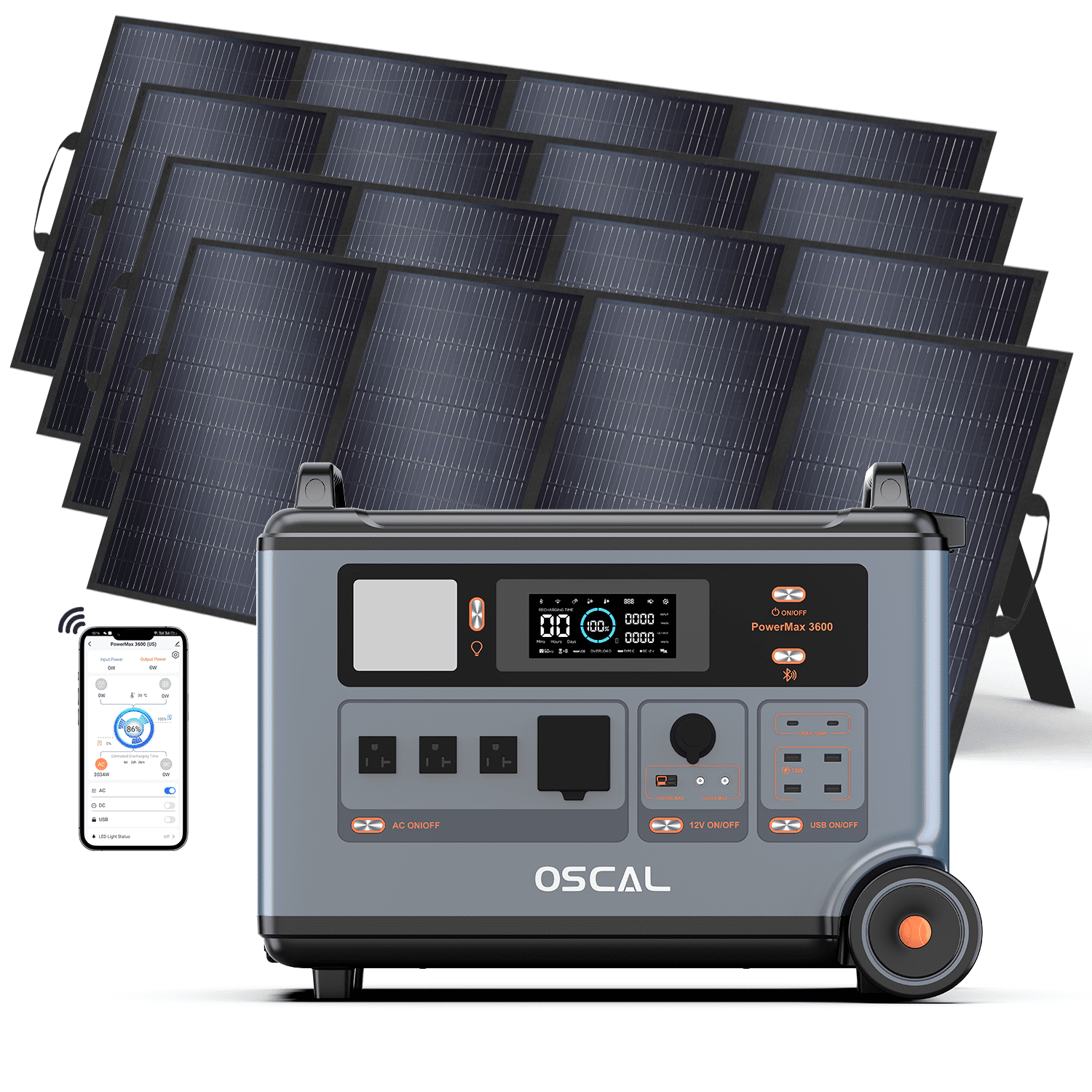 OSCAL PowerMax 6000 Power Station with 4x200W Solar Panel , LiFePO₄ ...