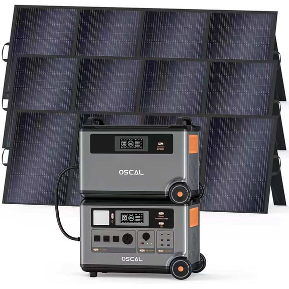 OSCAL PowerMax6000 Solar Generator, 120/240V , 6000W AC Outlets (9000W Peak), with 3x400w panel 7200Wh Expandable to 57.6kWh,