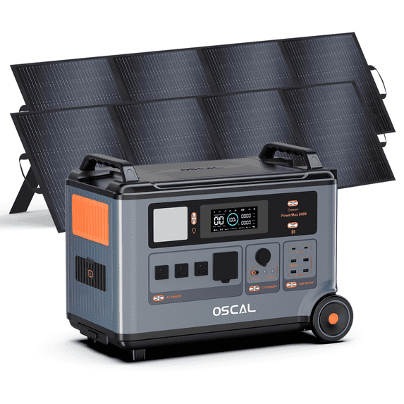 OSCAL PowerMax 6000 Solar Generator, 3600Wh LiFePO4 Power Station with 2×200W Solar Panels, 6000W (7200W Peak) AC Output, 120V/240V, 2200W Fast Charging, EPS Backup for Home & Emergency Use